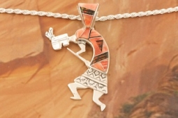 Calvin Begay  Genuine Spiny Oyster Shell Sterling Silver Kokopelli Pendant